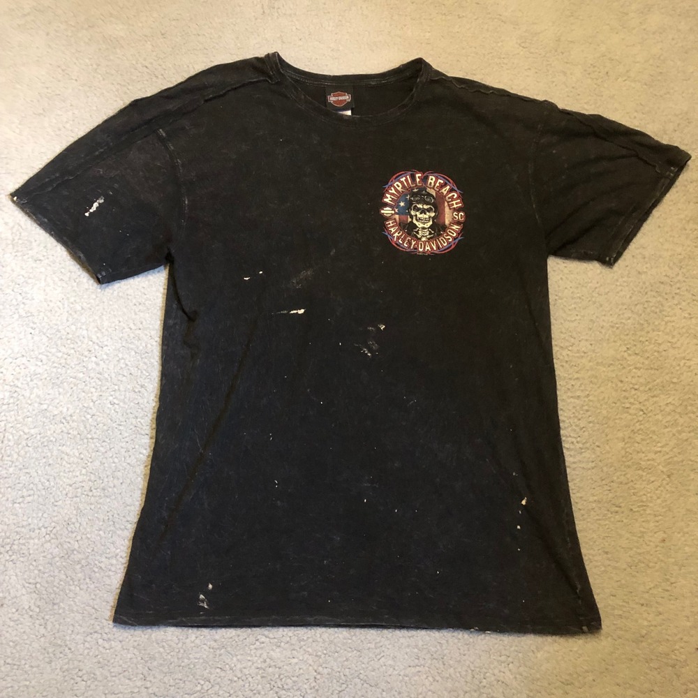 Harley Davidson Myrtle Beach T Shirt XL Live Fast and Free Black Distressed